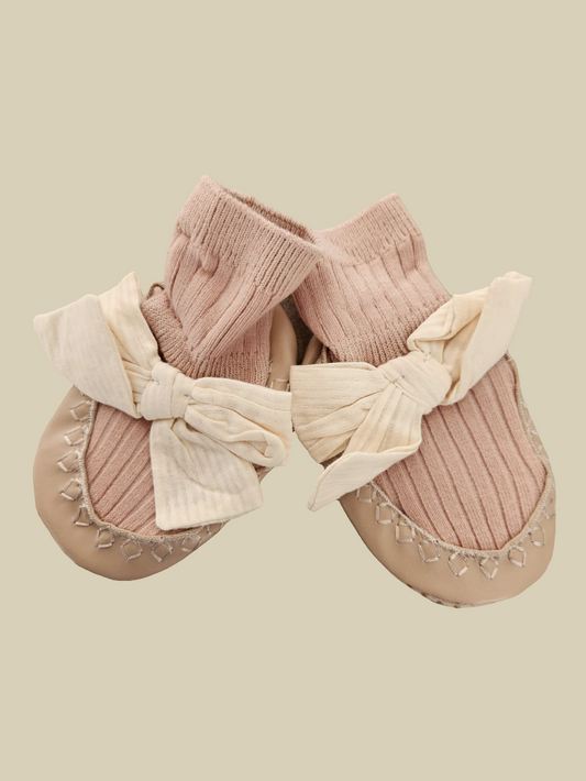 Anti-slip slofjes met strik oudroze