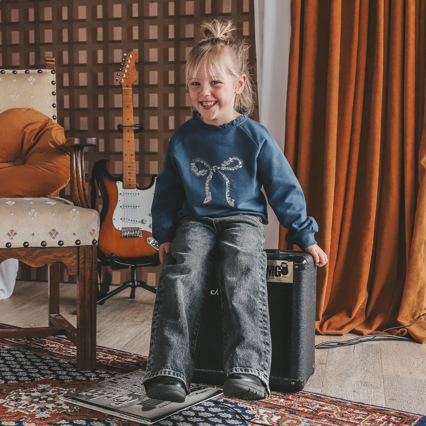 Bow | Ruffle sweater insignia blue 110-140